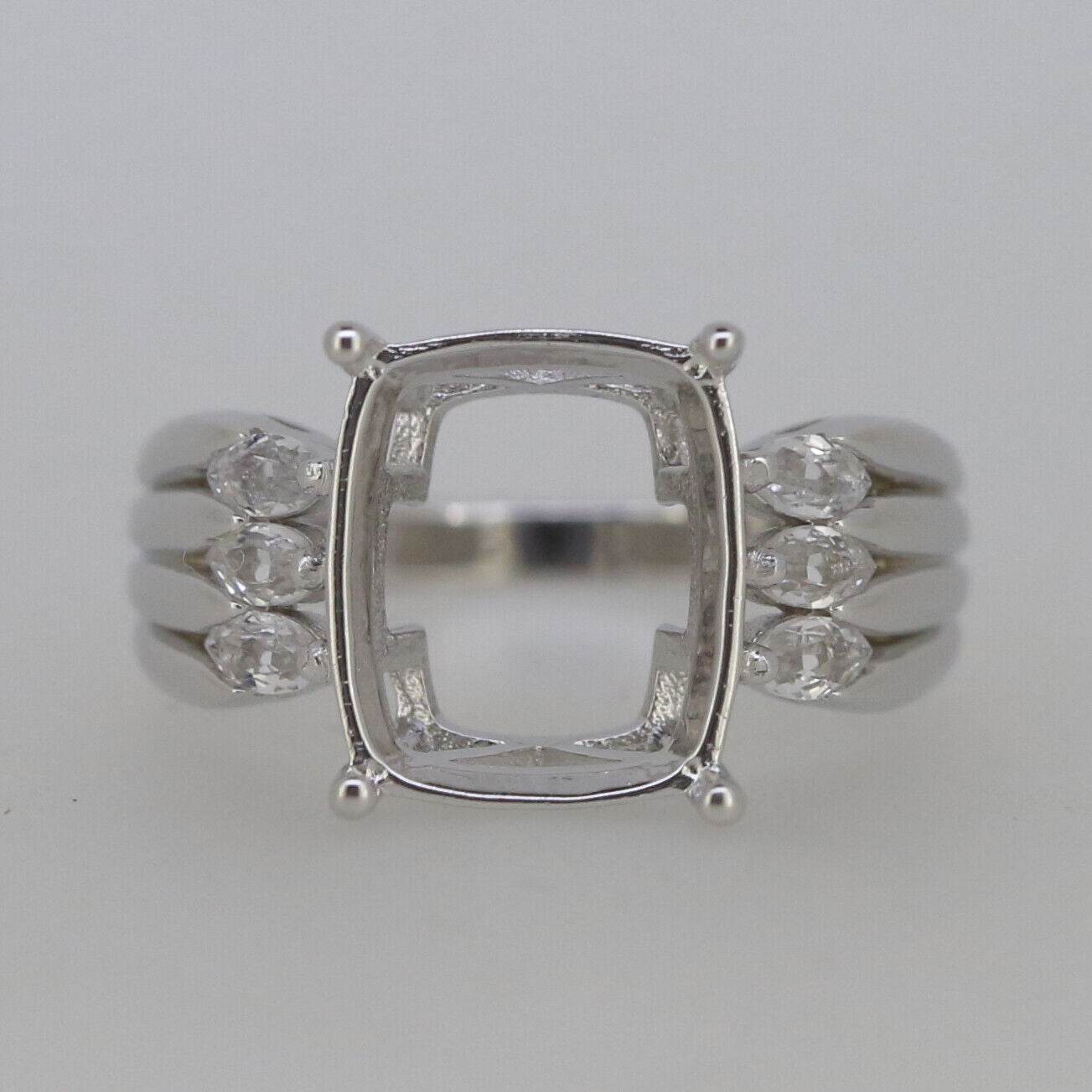 Sterling Silver Semi Mount Ring Setting Cushion CU 12X10mm White Topaz - Syzjewelry