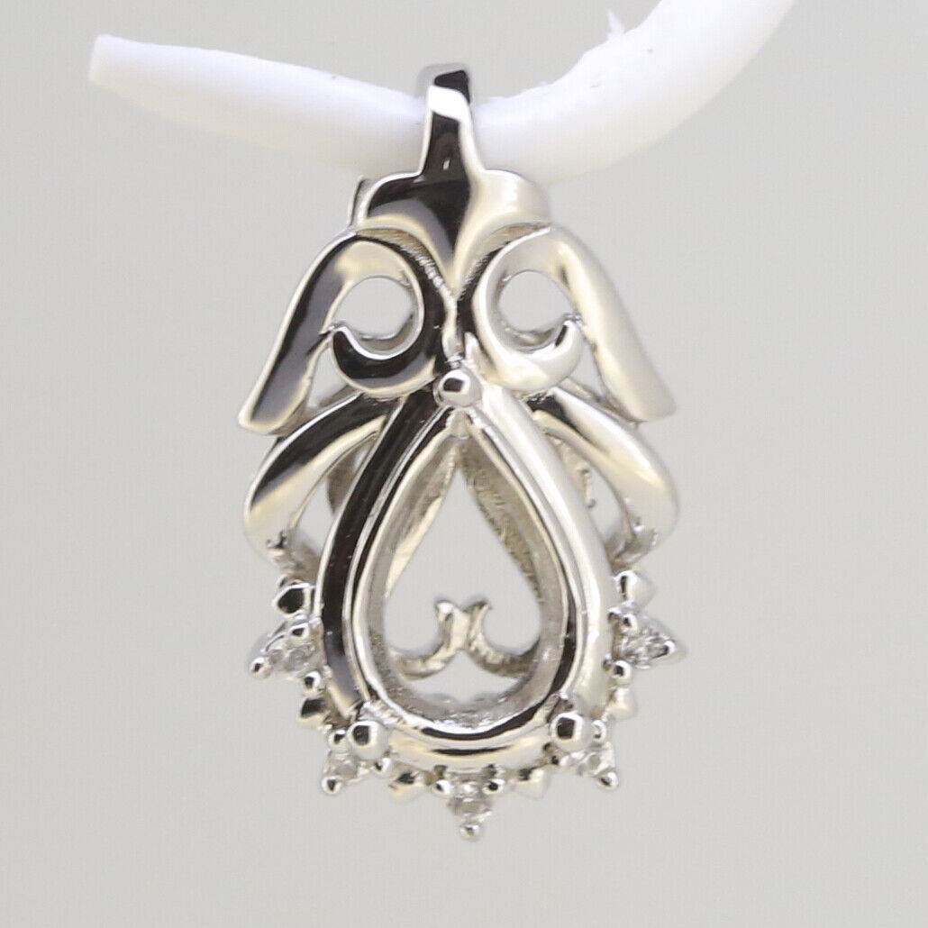 Sterling Silver Semi Mount Pendants Setting Pear PE 9x6mm White Topaz DK2189 - Syzjewelry