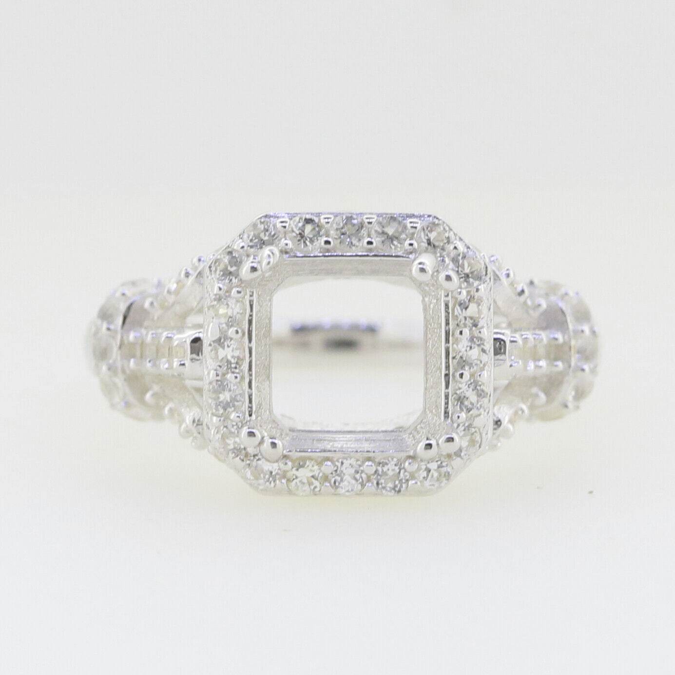 Sterling Silver Semi Mount Ring Setting Asscher SQ 8x8mm Halo Engagement Ring - Syzjewelry
