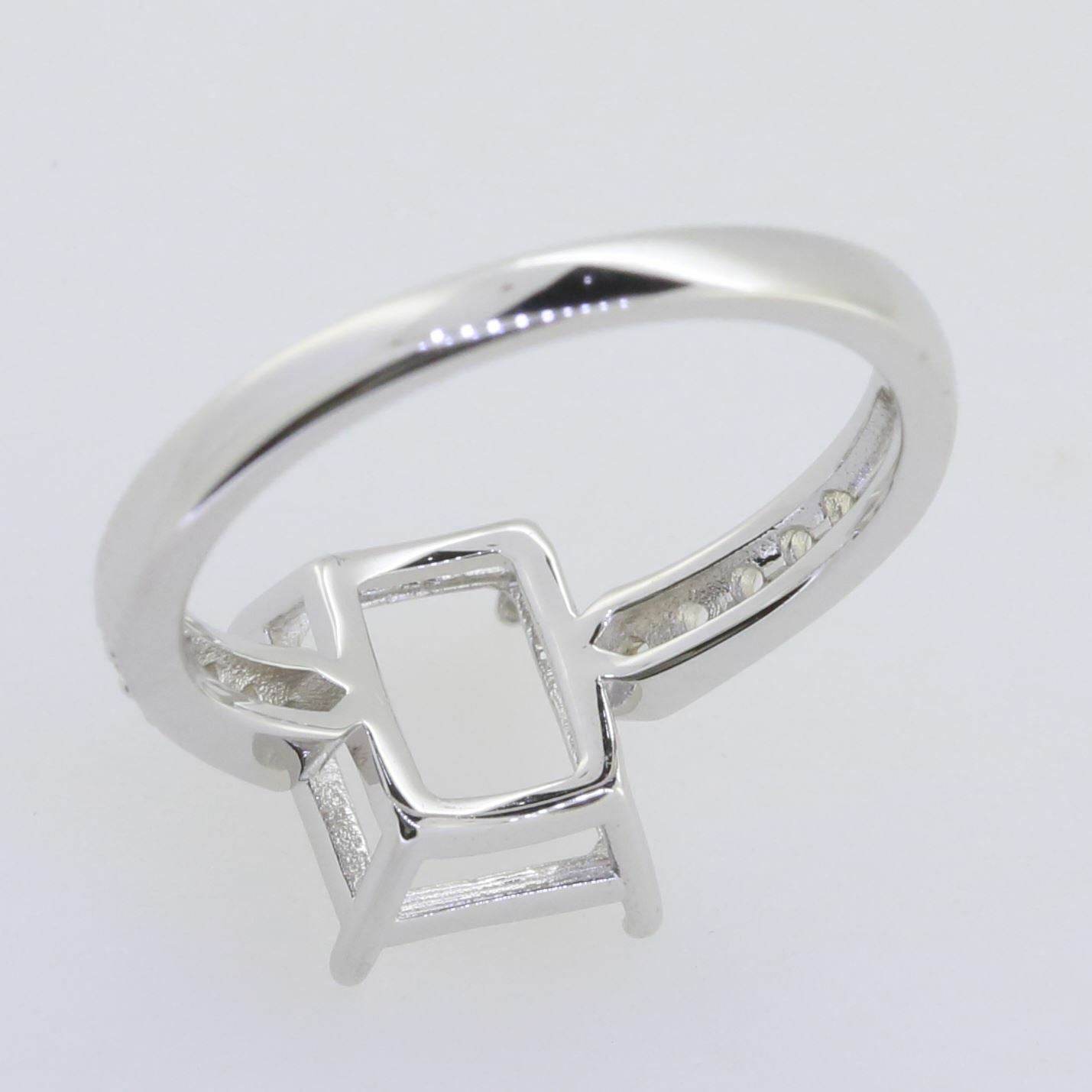 Sterling Silver Semi Mount Ring Setting Emerald OCT 10x8mm White Topaz - Syzjewelry