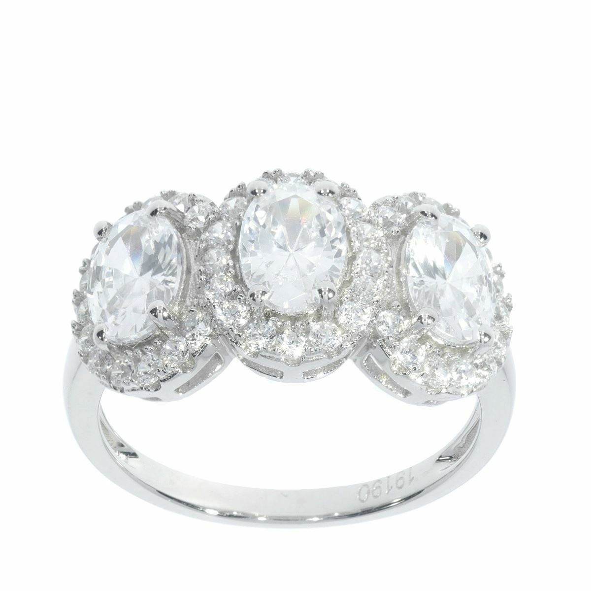 Sterling Silver Semi Mount Ring Setting OV 7X5mm 3 Stone Halo Design W - Syzjewelry