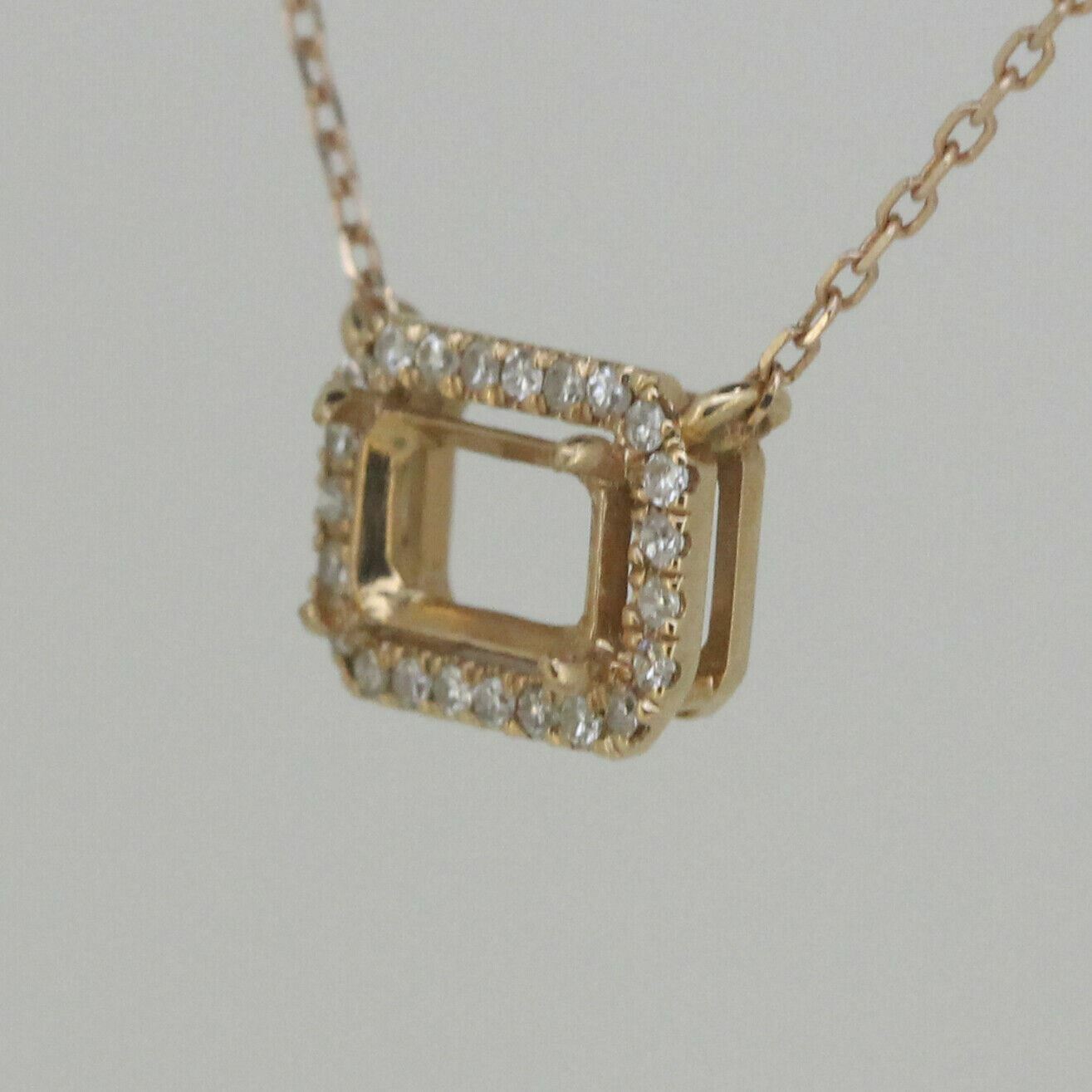 14K White Gold & Diamond Semi Mount Pendant Setting Oct 10x8mm 18" Lobser - Syzjewelry