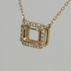 14K White Gold & Diamond Semi Mount Pendant Setting Oct 10x8mm 18" Lobser - Syzjewelry