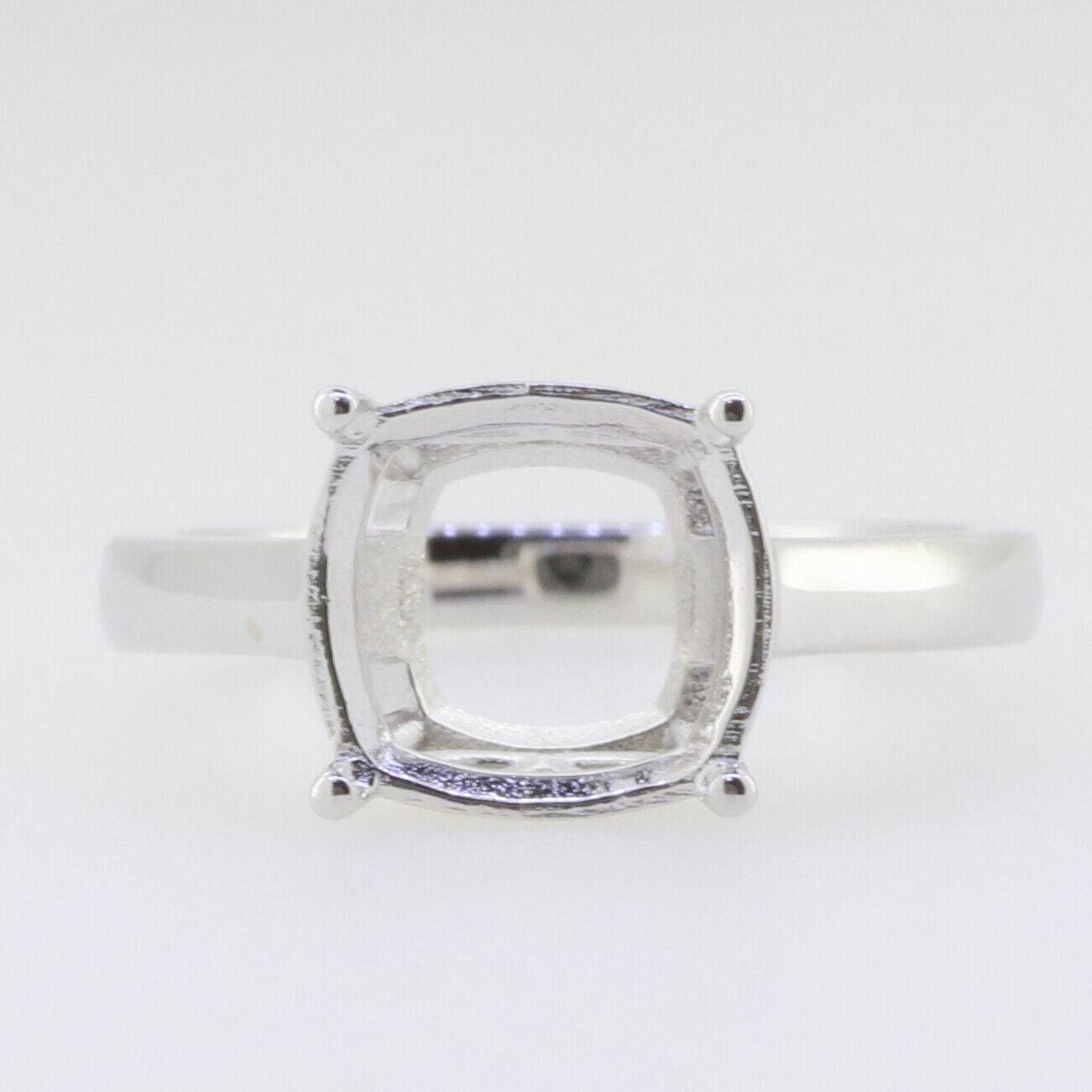 Sterling Silver Semi Mount Ring Setting Cushion CU 10x10mm Solitaire W - Syzjewelry