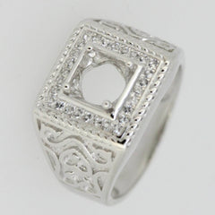 Sterling Silver Semi Mount Ring Setting RD 6.5x6.5mm Men's Ring - Syzjewelry