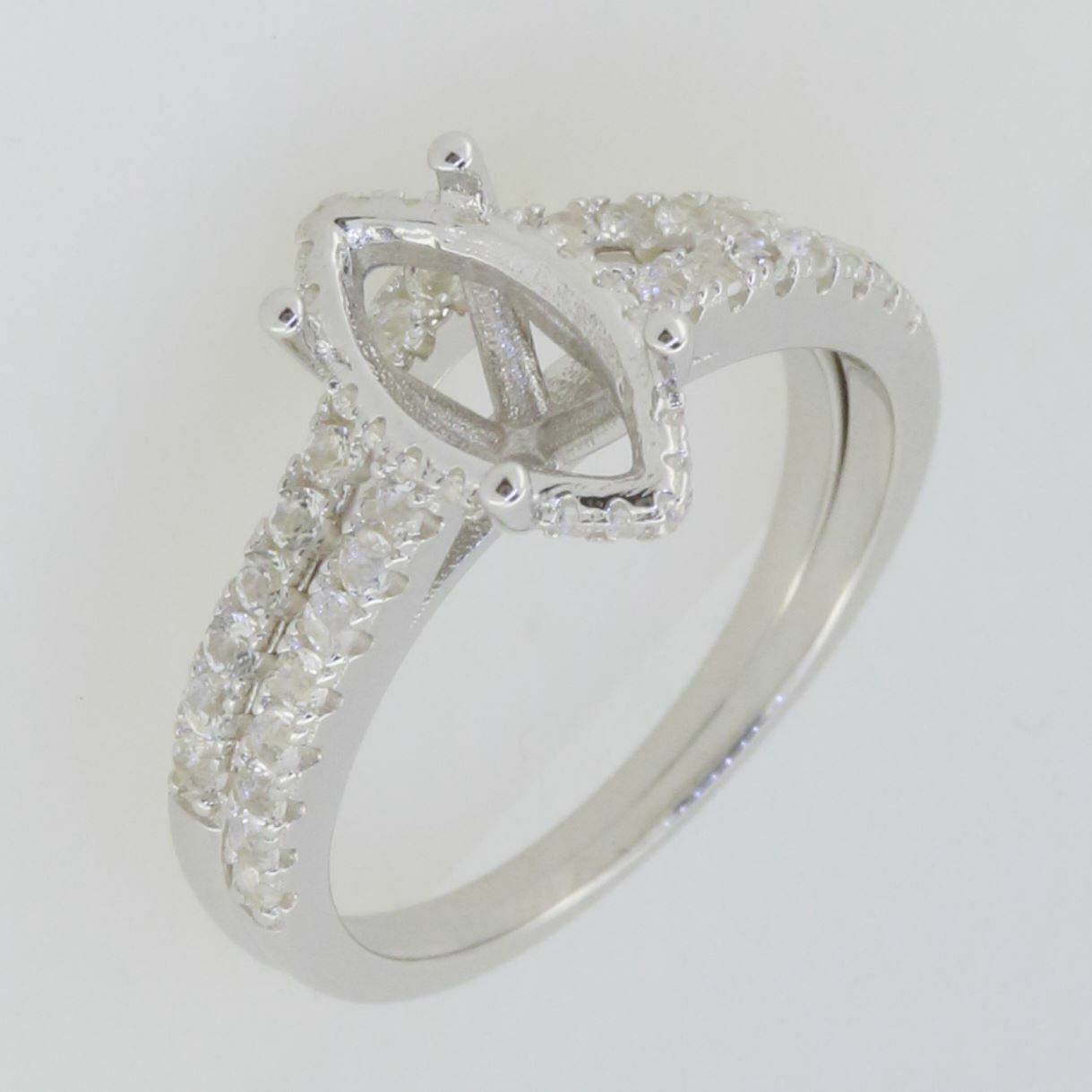 2 PC Set 14K White Gold Semi Mount Ring Setting Marquise MQ 12X6mm - Syzjewelry