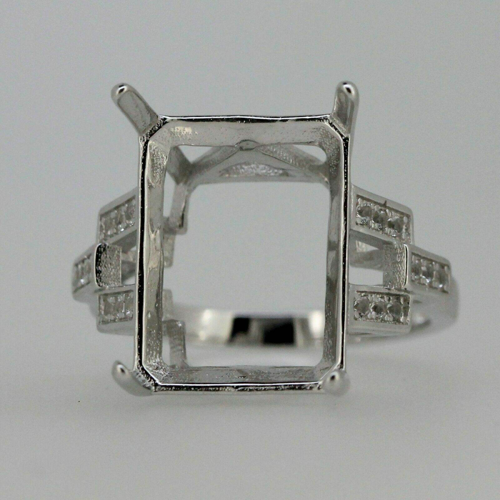 Sterling Silver Semi Mount Ring Setting Emerald Oct 16x12mm White Topaz - Syzjewelry