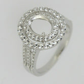 Sterling Silver Semi Mount Ring Setting OV 9X7mm Double Halo White Topaz - Syzjewelry