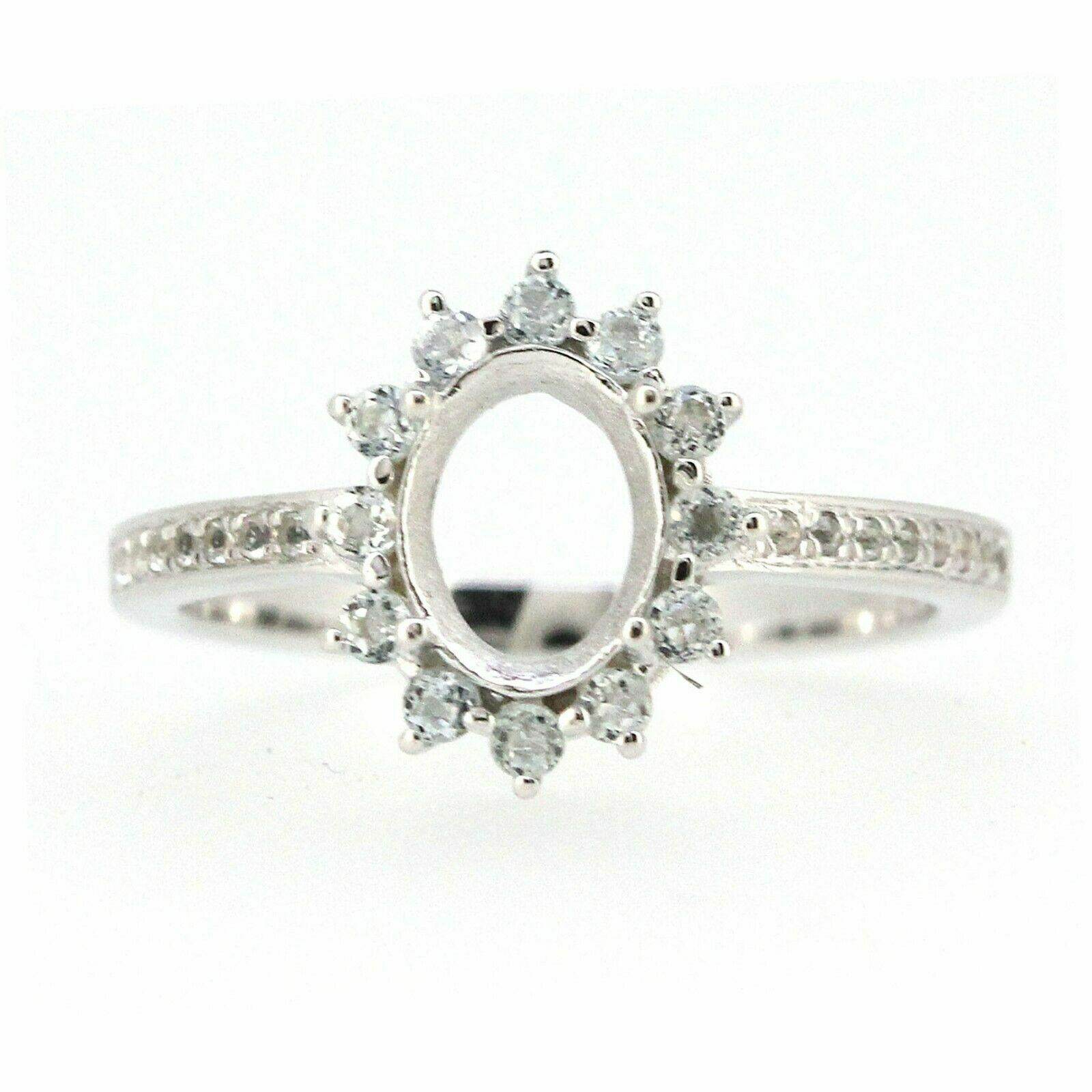 Sterling Silver Semi Mount Ring Setting Oval OV 8x6mm Halo White Topaz L082R082W - Syzjewelry