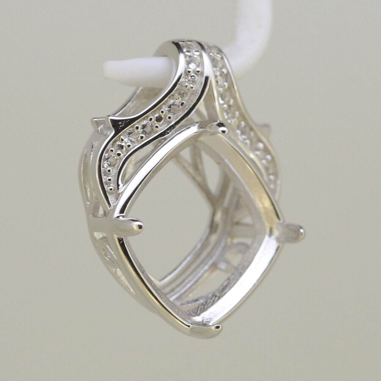 Sterling Silver Semi Mount Pendant Setting Cushion Cu 12x12mm White Topaz - Syzjewelry