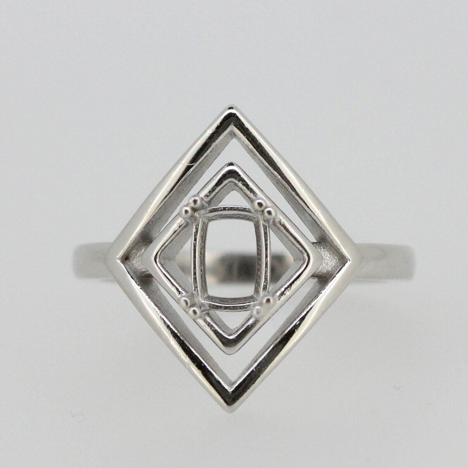 Sterling Silver Semi Mount Ring Setting Cushion Cu 6x4mm White Topaz - Syzjewelry