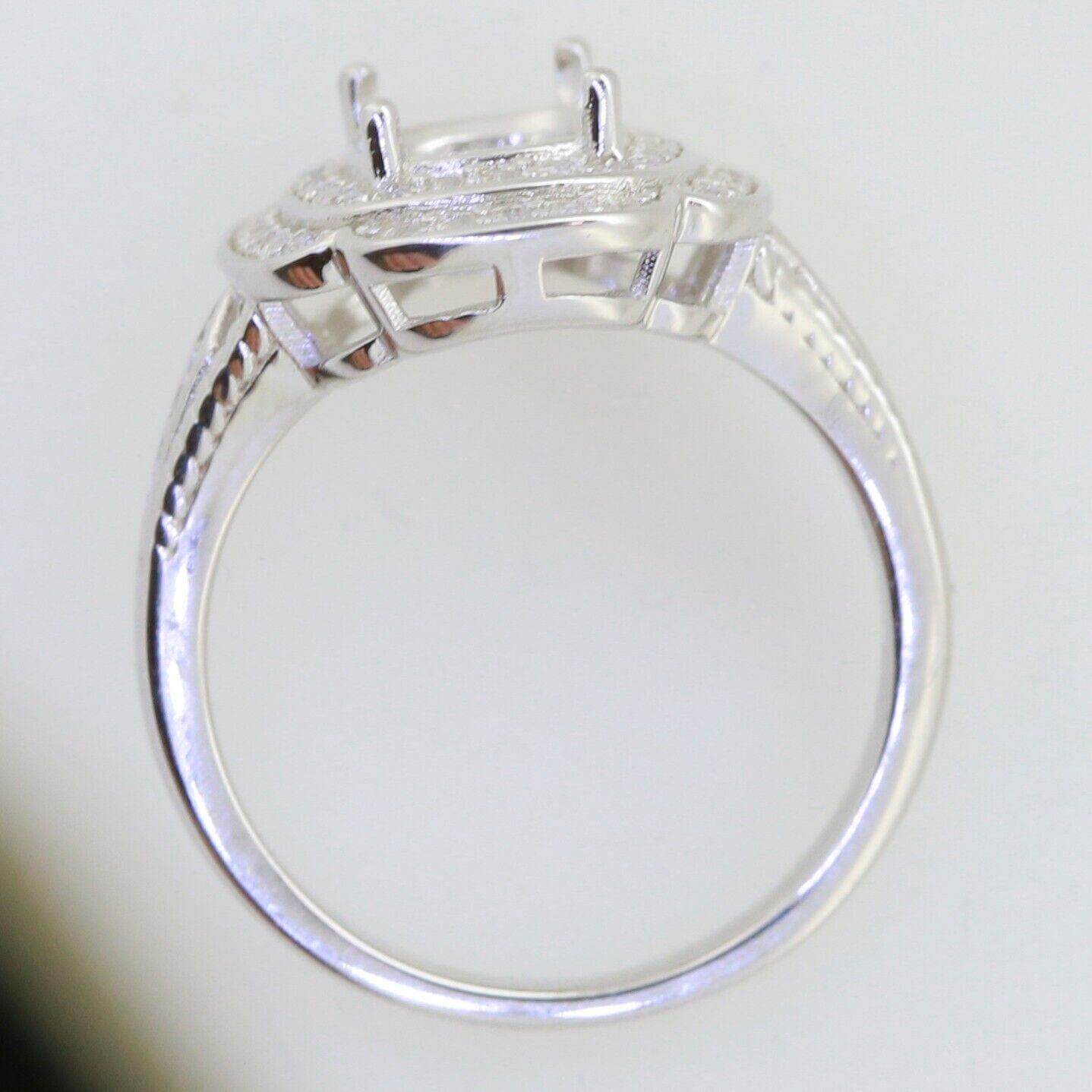 Sterling Silver Semi Mount Ring Setting Cushion CU 8x6mm Double Halo - Syzjewelry
