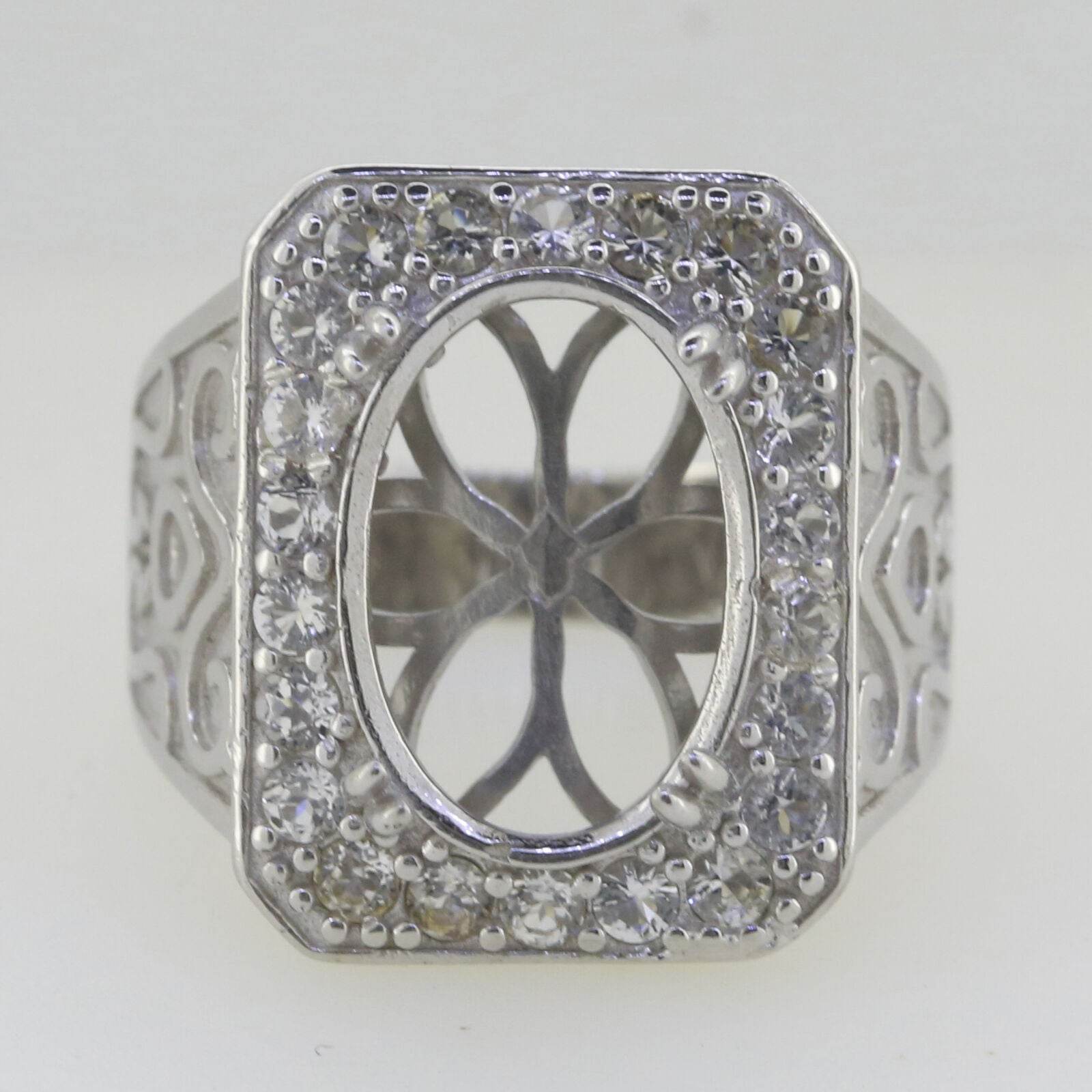 Giant Men's Sterling Silver Semi Mount Ring Setting Oval OV 17x12mm Topaz - Syzjewelry