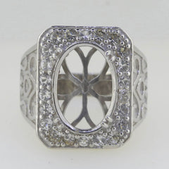 Giant Men's Sterling Silver Semi Mount Ring Setting Oval OV 17x12mm Topaz - Syzjewelry