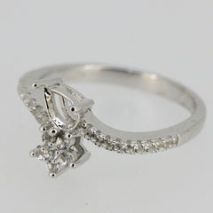 Sterling Silver Semi Mount Ring Setting Pear Cut PE 6x4mm W/ White Topaz Bypass Ring - Syzjewelry