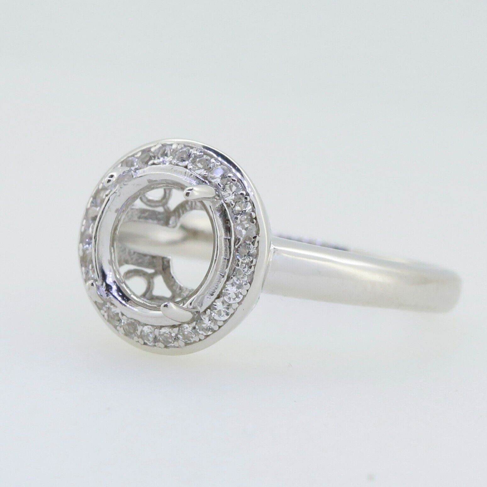 Sterling Silver Semi Mount Ring Setting Round Rd 8x8mm Halo White Topaz - Syzjewelry
