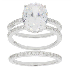 2 piece Set Sterling Silver Semi Mount Ring Setting OV 12x10mm Double Band - Syzjewelry