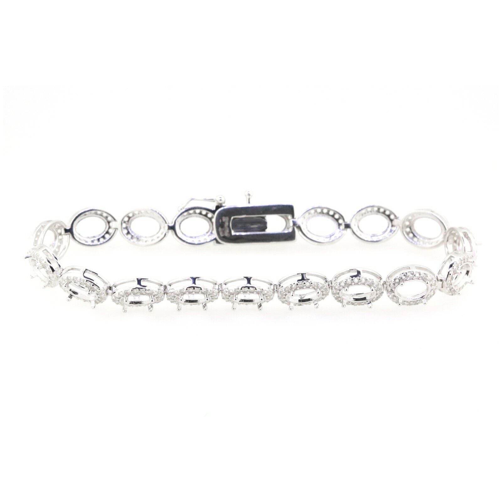 Sterling Silver Semi Mount Bracelet Setting Oval OV 7X5mm Halo Tennis - Syzjewelry
