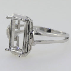 Vintage Style Sterling Silver Semi Mount Ring Setting Emerald OCT 12x8mm - Syzjewelry