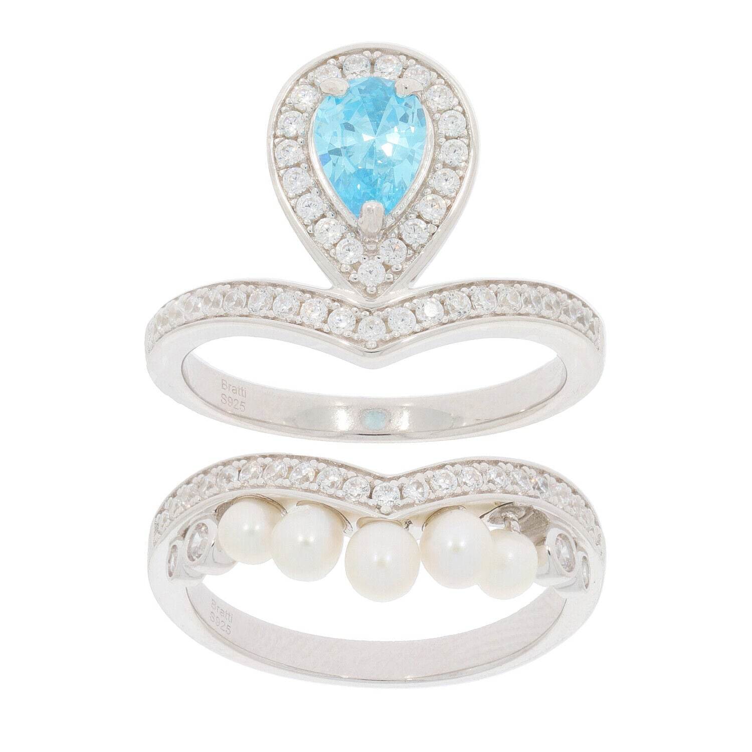 2 piece Set Sterling Silver Semi Mount Ring Setting Pear PE 7X5mm - Syzjewelry