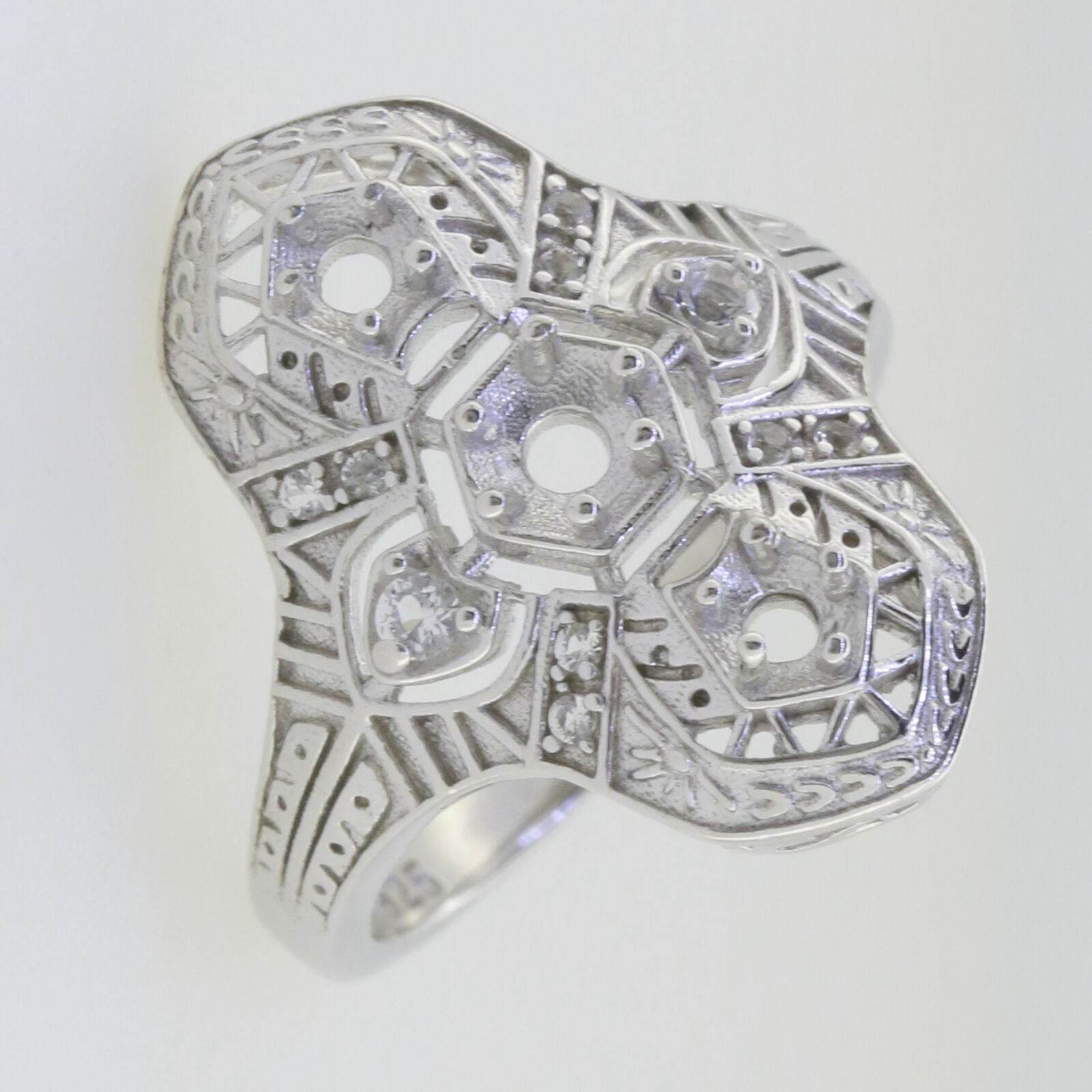 Sterling Silver Semi Mount Ring Setting Round Rd 4x4mm 3x3mm Art Deco Style - Syzjewelry