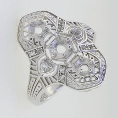 Sterling Silver Semi Mount Ring Setting Round Rd 4x4mm 3x3mm Art Deco Style - Syzjewelry