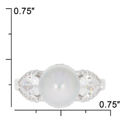 Sterling Silver Semi Mount Ring Setting Round RD 9X9mm Pearl 3 Stone Halo w/ White Topaz - Syzjewelry