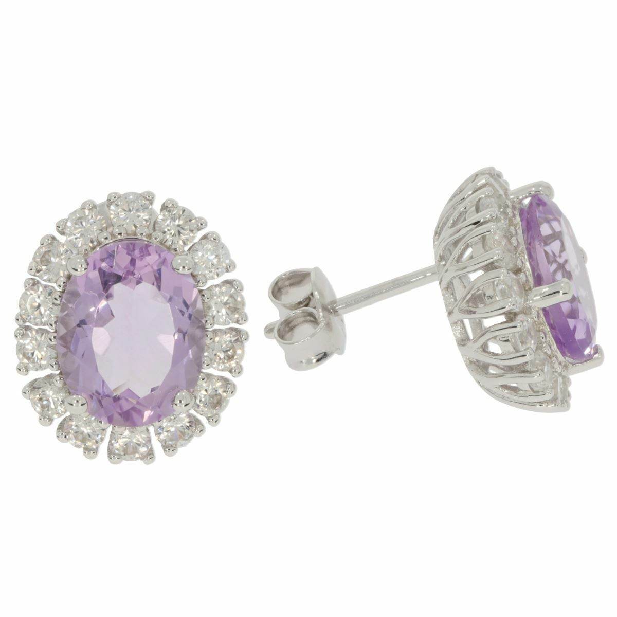 Sterling Silver Semi Mount Earrings Setting OV 10X8mm Halo W/ Topaz Wh - Syzjewelry