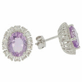 Sterling Silver Semi Mount Earrings Setting OV 10X8mm Halo W/ Topaz Wh - Syzjewelry