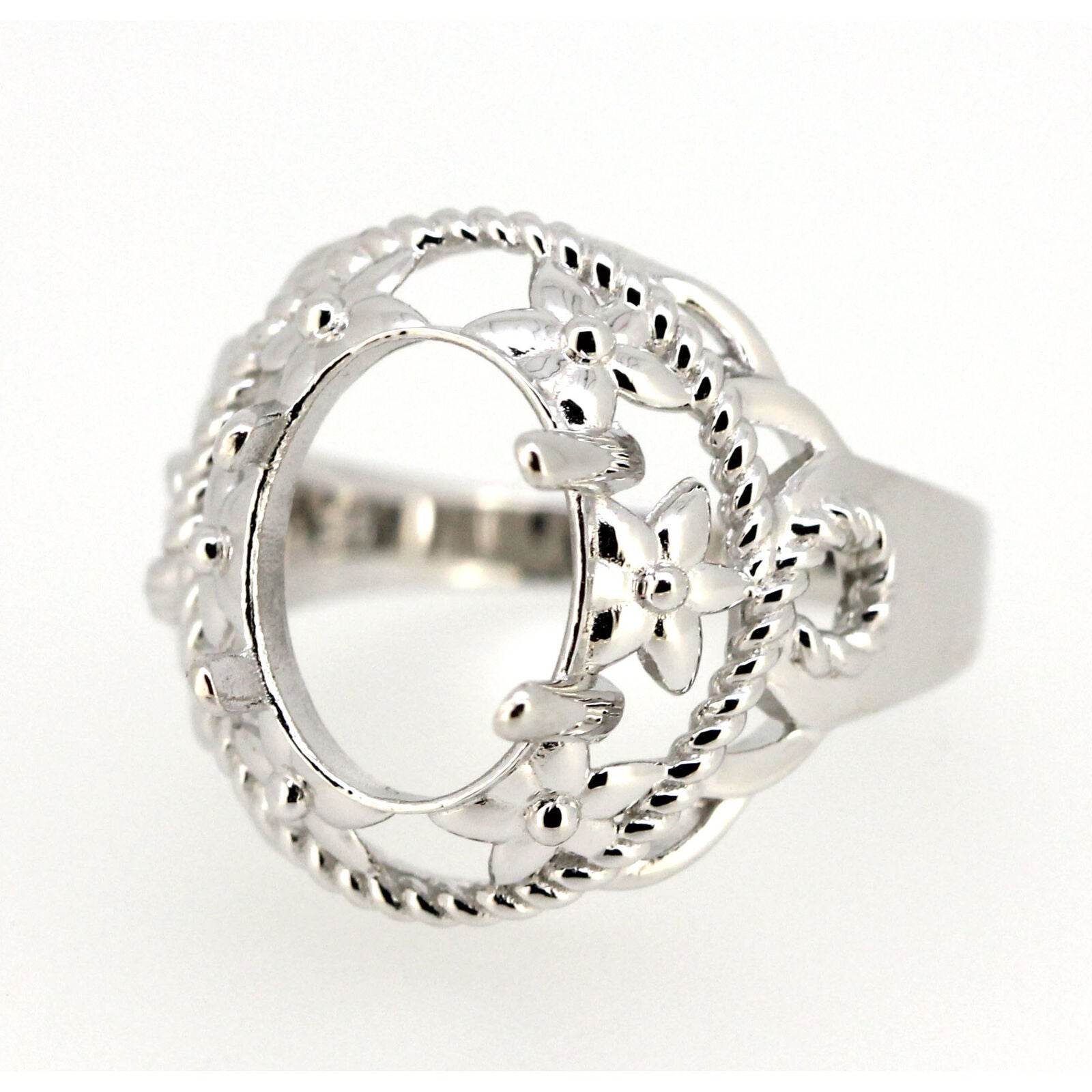 Art Deco Style Sterling Silver Semi Mount Ring Setting Oval OV 12x10mm - Syzjewelry