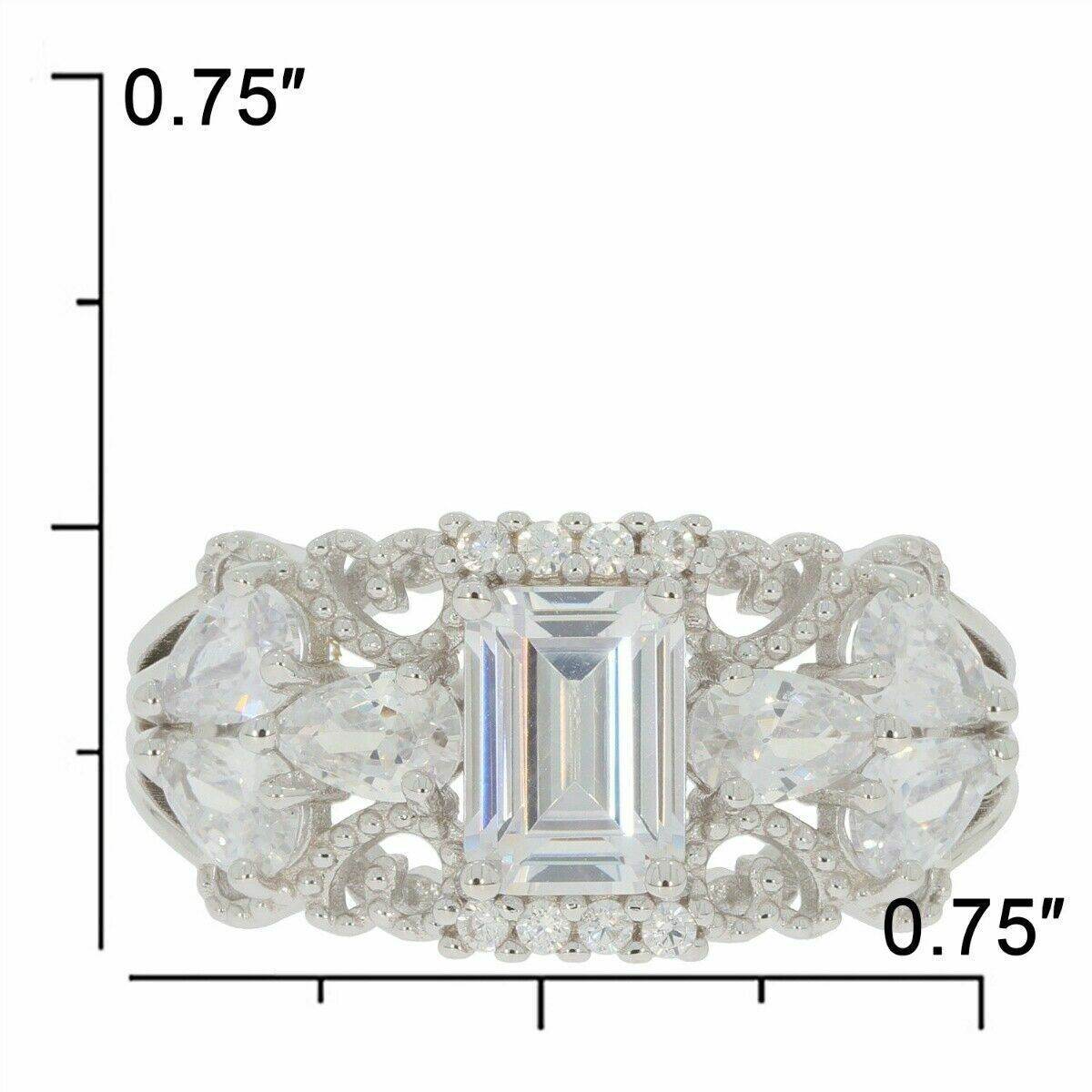 Sterling Silver Semi Mount Ring Setting Emerald OCT 7x5mm PE 5x3mm White Top - Syzjewelry