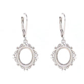 Sterling Silver Semi Mount Earrings Setting OV 11x9mm Cab Dangle White - Syzjewelry