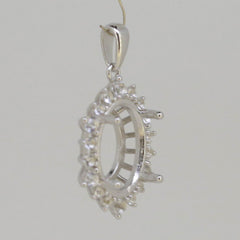 Sterling Silver Semi Mount Pendant Setting OV 15x11mm W/ Halo White To - Syzjewelry