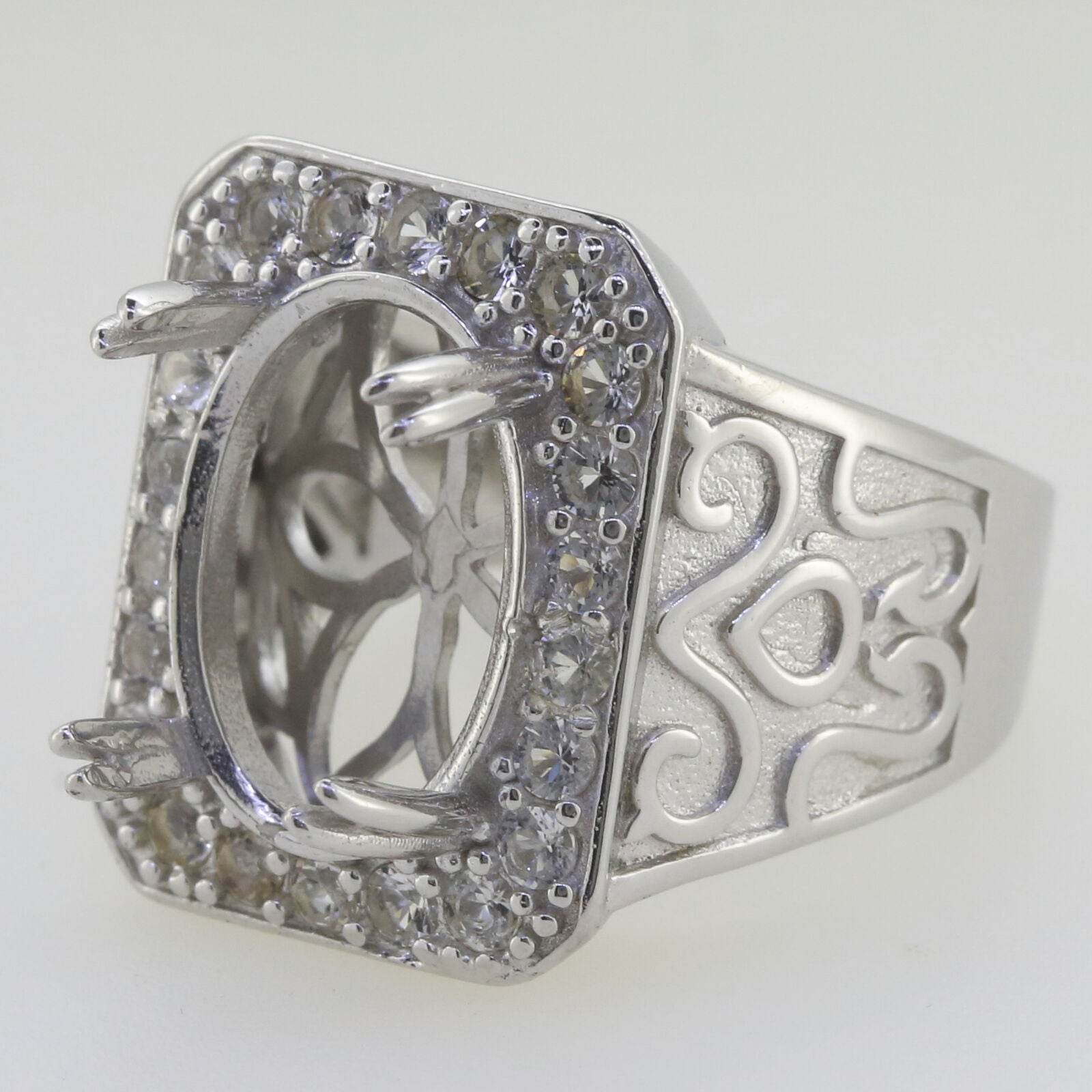 Giant Men's Sterling Silver Semi Mount Ring Setting Oval OV 17x12mm Topaz - Syzjewelry