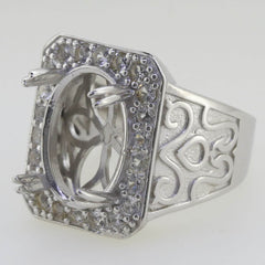 Giant Men's Sterling Silver Semi Mount Ring Setting Oval OV 17x12mm Topaz - Syzjewelry