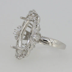 Sterling Silver Semi Mount Ring Setting Marquise MQ 20x10mm Fleur Di White Topaz - Syzjewelry