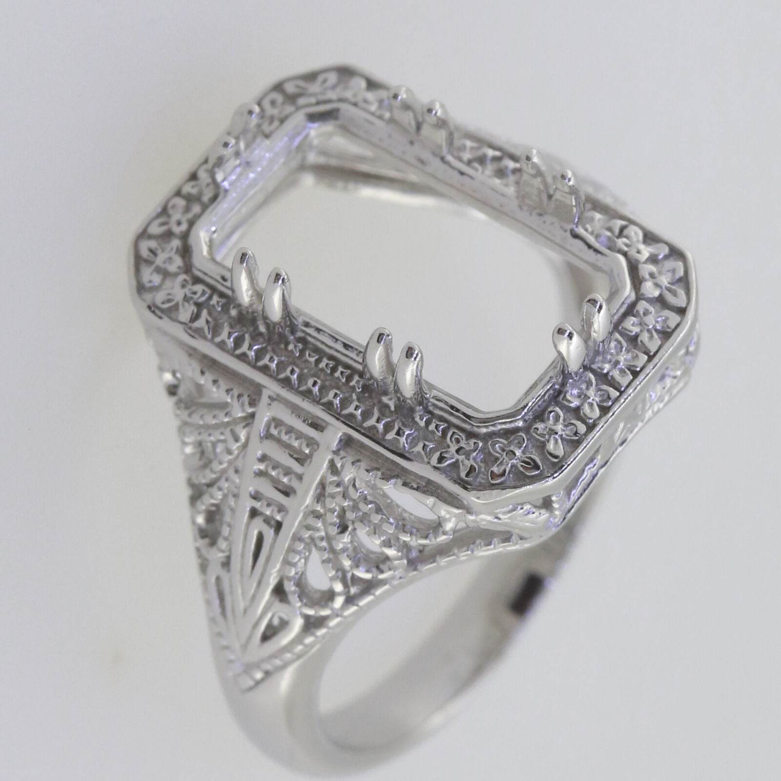 Sterling Silver Semi Mount Ring Setting Cushion 14x8mm Art Nouveau Style - Syzjewelry