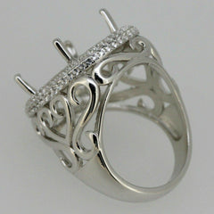 Sterling Silver Semi Mount Ring Setting Oval OV18x13mm White Topaz Double - Syzjewelry