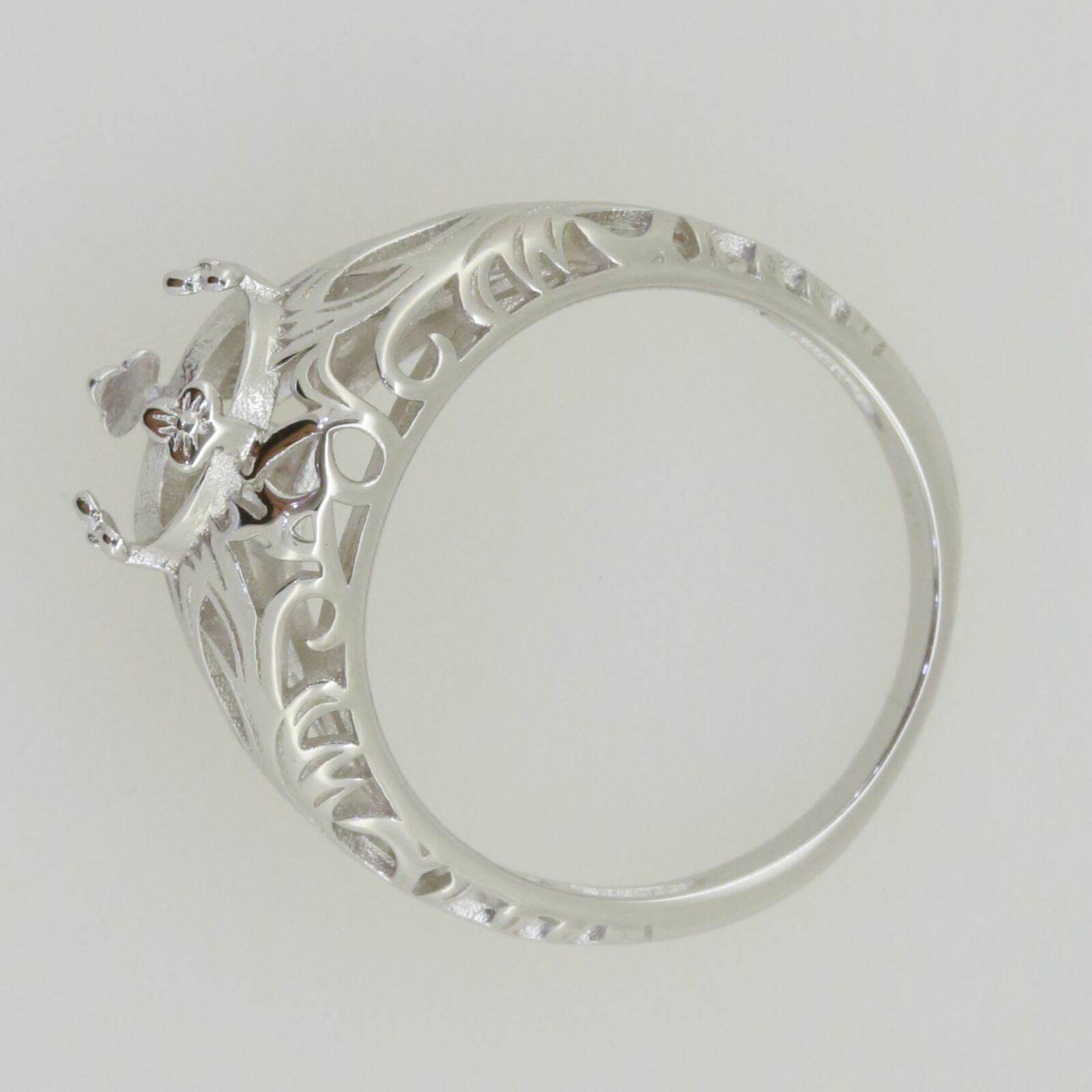 14K White Gold Semi Mount Ring Setting Round RD 8x8mm Art Deco Style - Syzjewelry