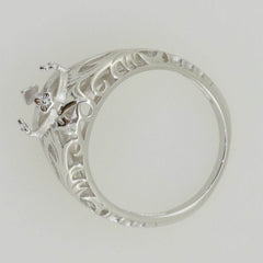 14K White Gold Semi Mount Ring Setting Round RD 8x8mm Art Deco Style - Syzjewelry