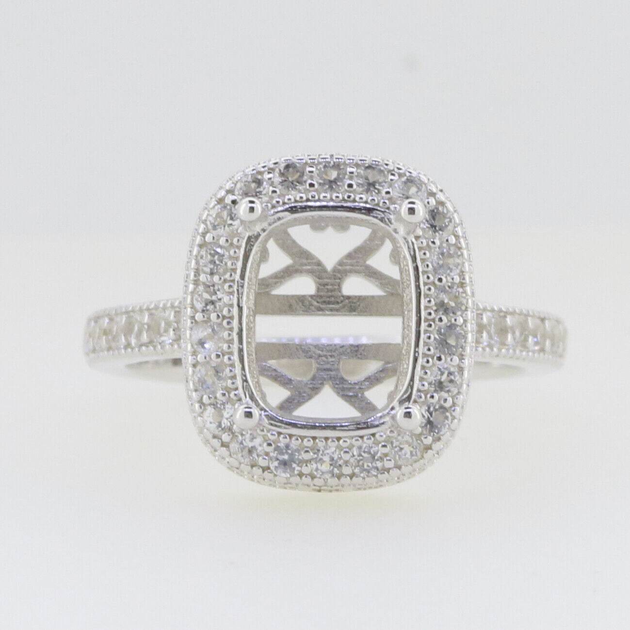 Sterling Silver Semi Mount Ring Setting Cushion CU 10x8mm Halo - Syzjewelry