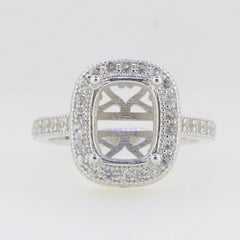 Sterling Silver Semi Mount Ring Setting Cushion CU 10x8mm Halo - Syzjewelry