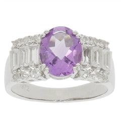 Sterling Silver Semi Mount Ring Setting Oval OV 10x8mm Baguette 3 Row - Syzjewelry