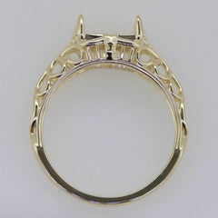 14K Yellow Gold Semi Mount Ring Setting Emerald OCT 8x6mm Filigree - Syzjewelry