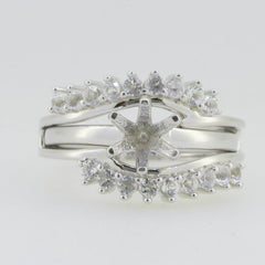 2 piece Set 14K White Gold Semi Mount Ring Setting Round RD 7x7mm - Syzjewelry