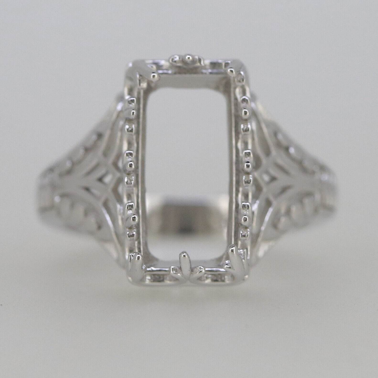 Art Deco Style Sterling Silver Semi Mount Ring Setting Emerald OCT 14x8mm - Syzjewelry