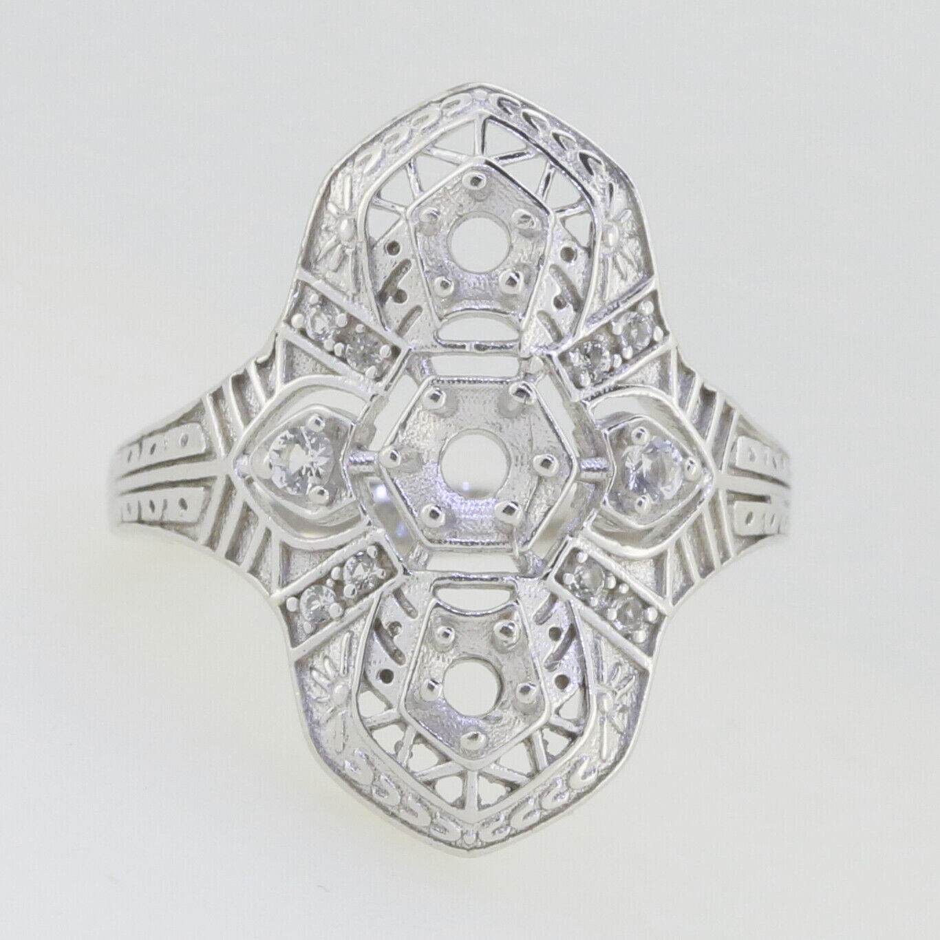 Sterling Silver Semi Mount Ring Setting Round Rd 4x4mm 3x3mm Art Deco Style - Syzjewelry