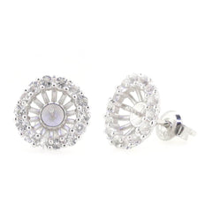 Sterling Silver Semi Mount Earrings Setting Pearl Round RD 8x8mm Halo White Topaz - Syzjewelry