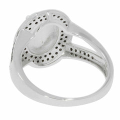 Sterling Silver Semi Mount Ring Setting Cab Oval OV 10X8mm Double Halo - Syzjewelry