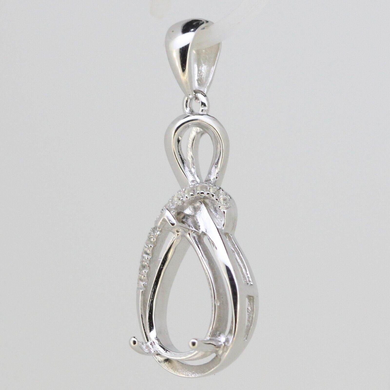 Pre Order Sterling Silver Semi Mount Pendant Setting Pear PE 12x8mm W/ Topaz - Syzjewelry